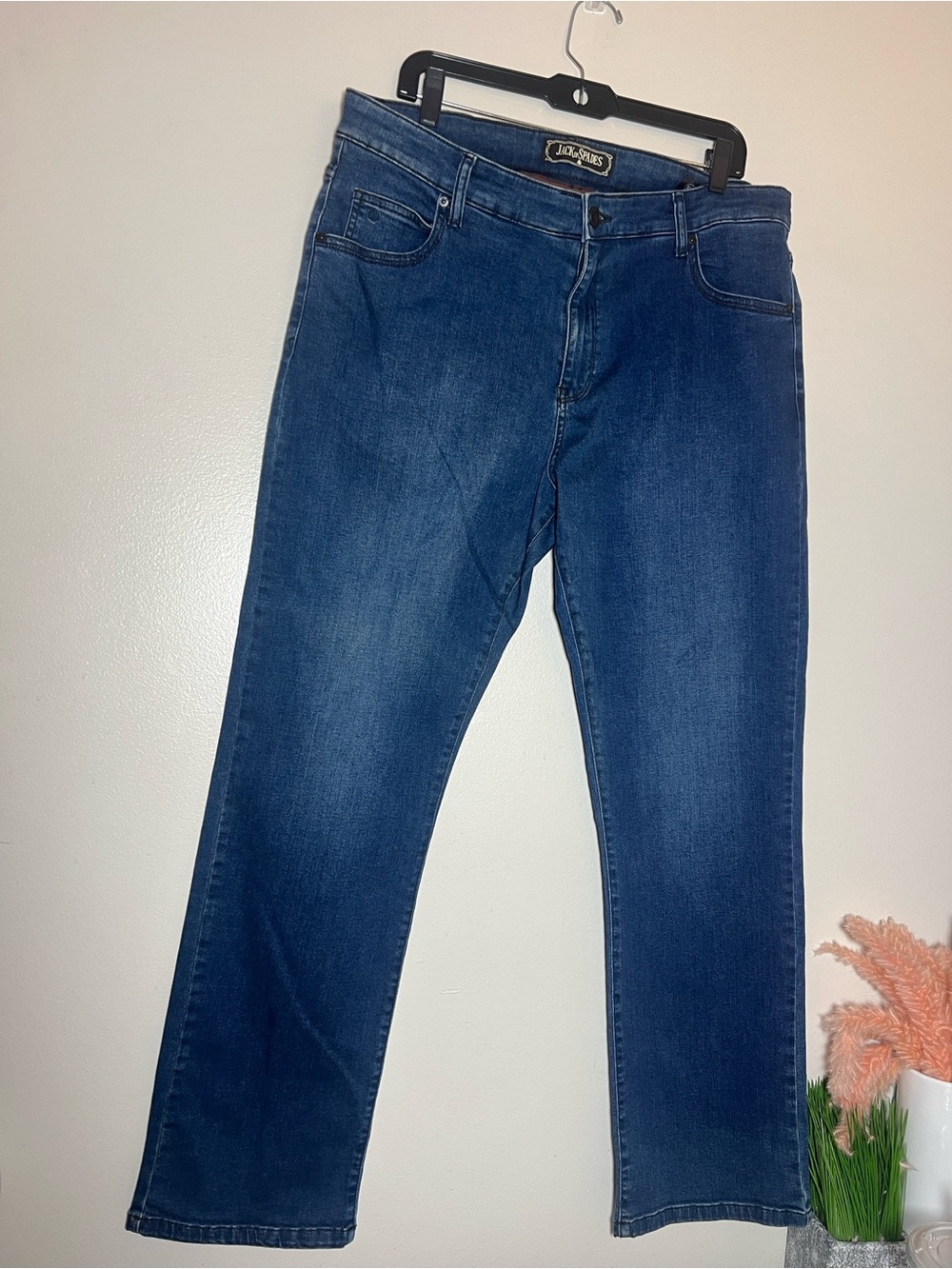 Jack Of Spades High Roller Stretch Blue Denim Straight Leg Jeans 38 Waist